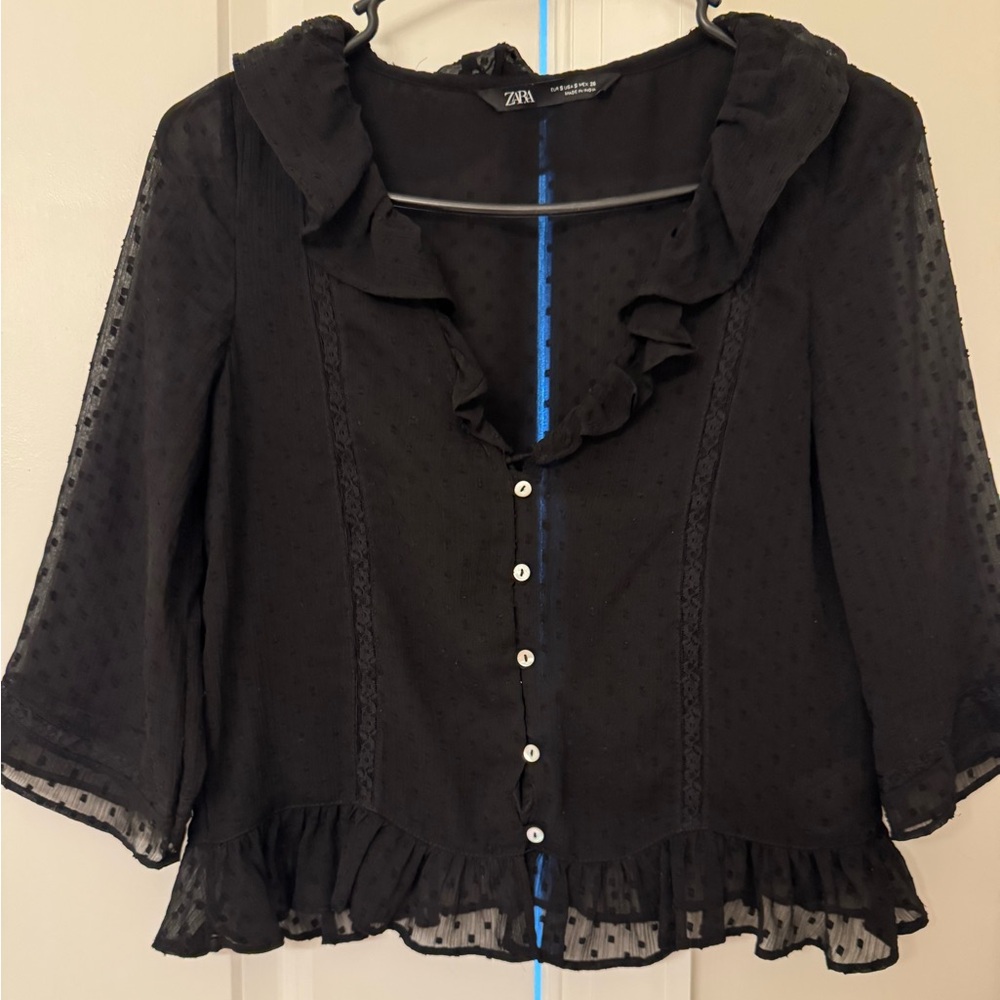 Zara Black Ruffled Women's Top/ New without tag size S